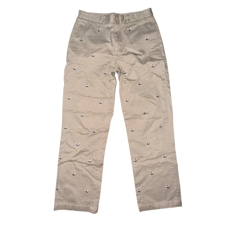 Vineyard Vines Boys Khaki Holiday Santa Hat Whale Embroidered Chino Pants 20 CR5
